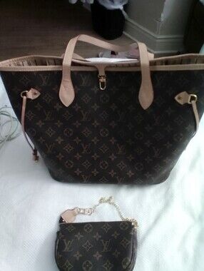 Luxury Monogram Tote and Pouch - Brown